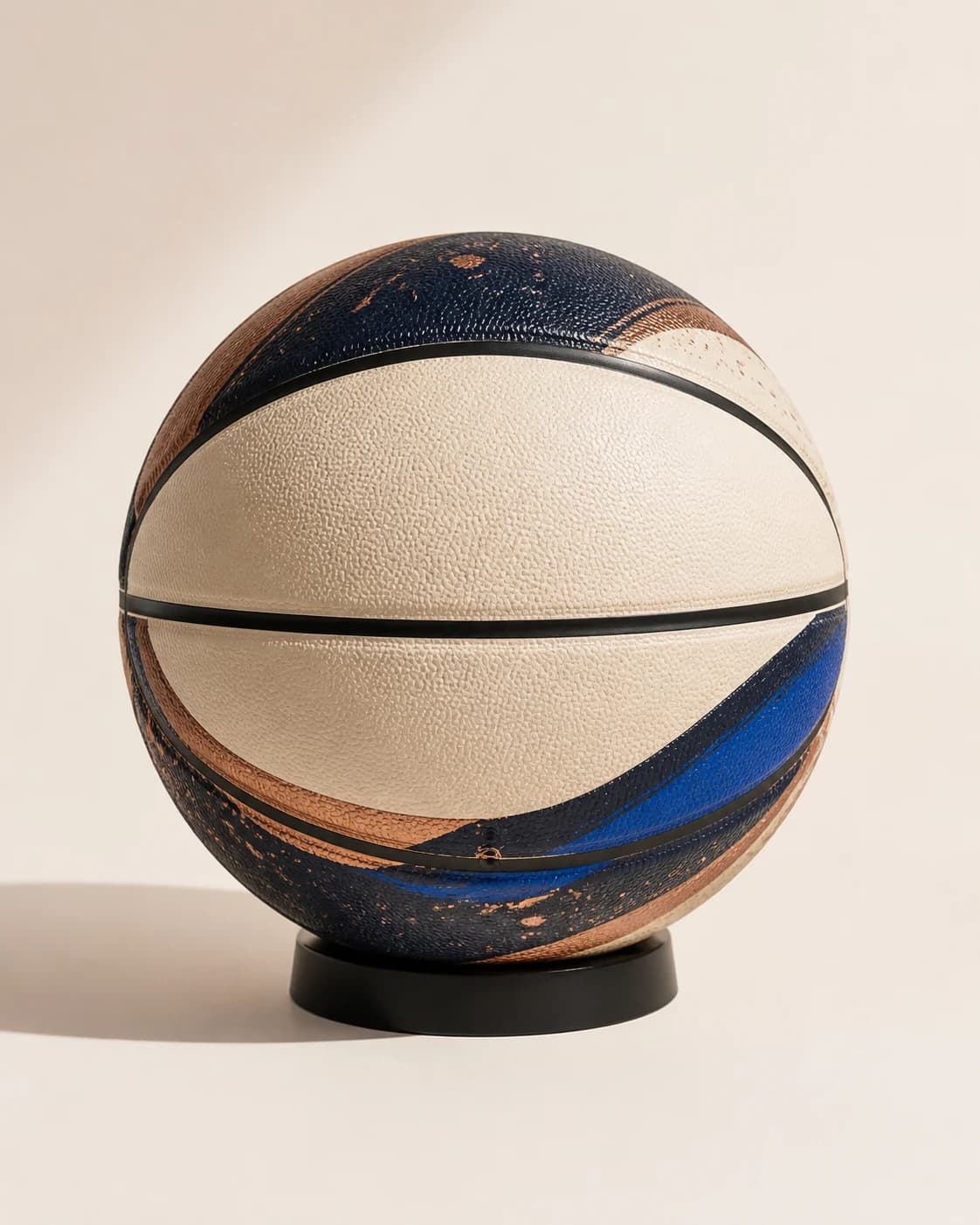 Personalized display basketball presented on a premium black stand