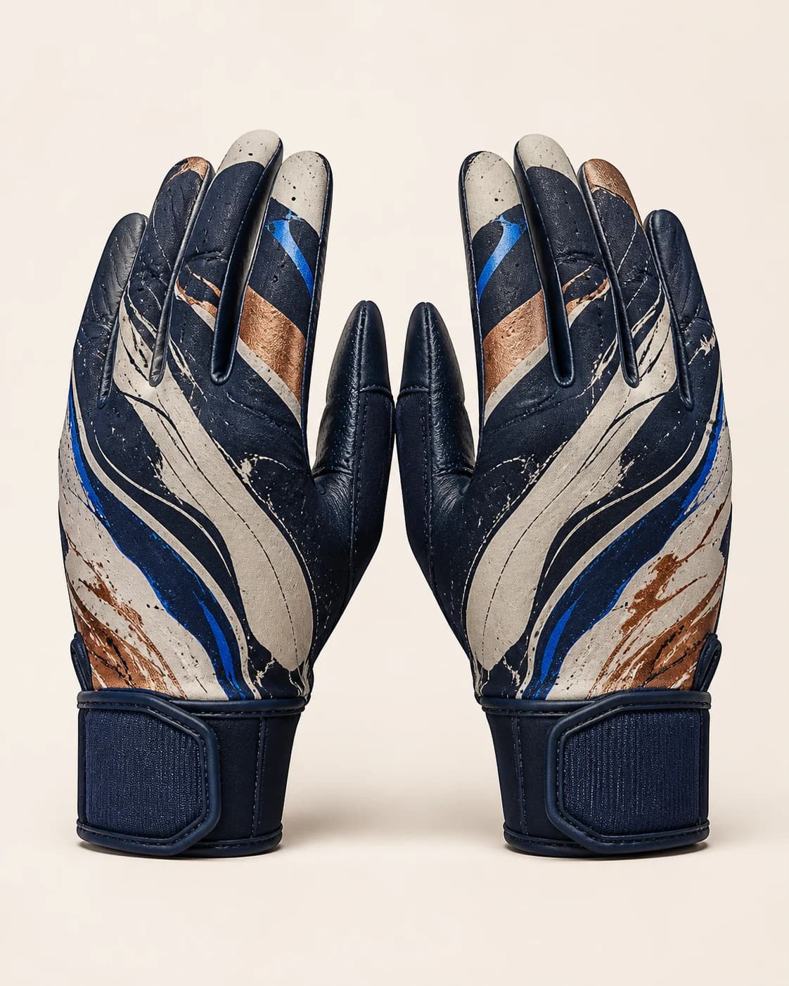 Pair of custom football gloves joined to reveal one personalized graphic