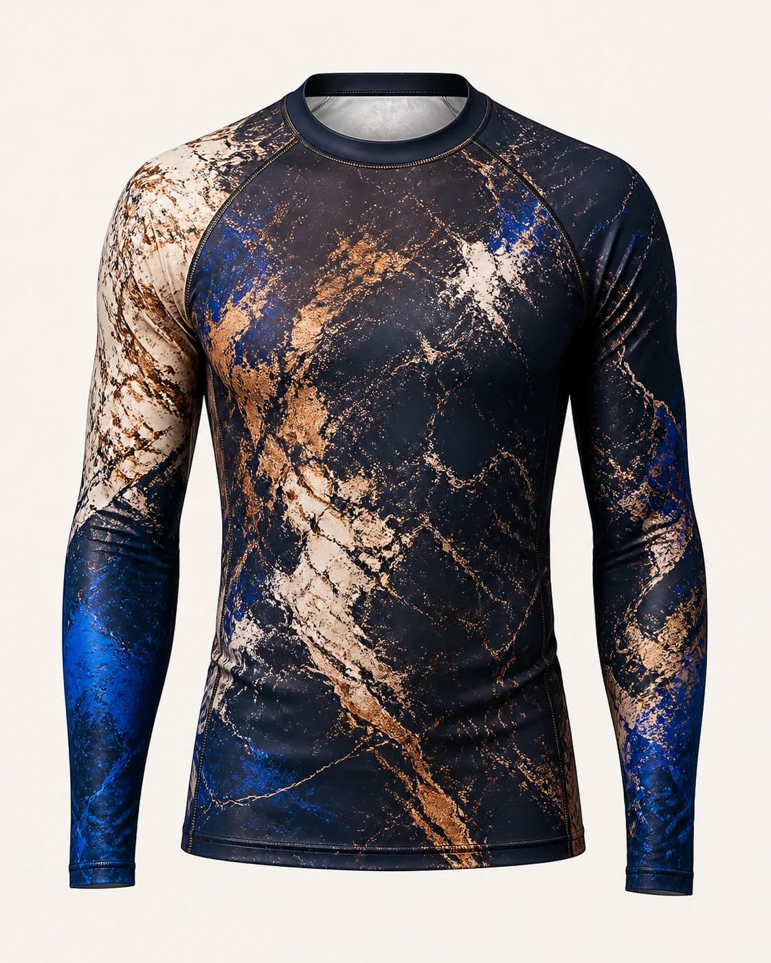 Custom all-over rash guard styled as premium combat-sports training apparel